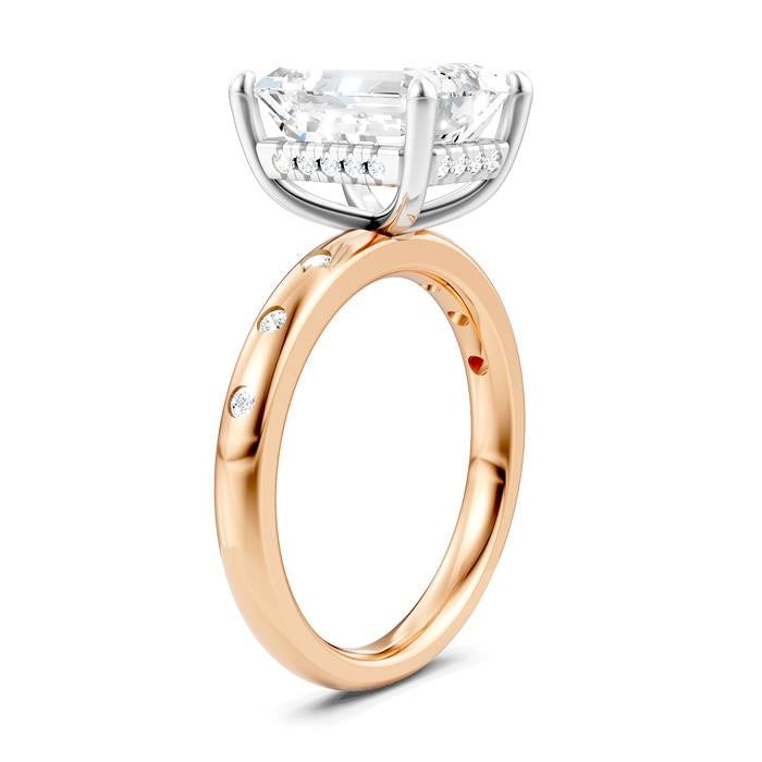 1/5 Ctw Akari Emerald Shape Round Cut Diamond Semi-Mount Engagement Ring in 14K Rose and White Gold