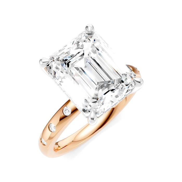 1/5 Ctw Akari Emerald Shape Round Cut Diamond Semi-Mount Engagement Ring in 14K Rose and White Gold