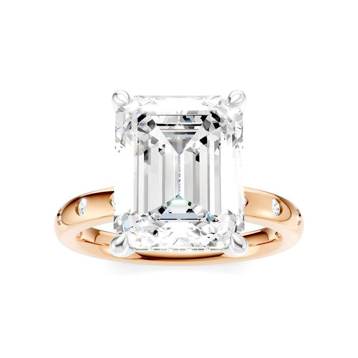 1/5 Ctw Akari Emerald Shape Round Cut Diamond Semi-Mount Engagement Ring in 14K Rose and White Gold