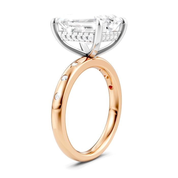 1/5 Ctw Akari Emerald Shape Round Cut Diamond Semi-Mount Engagement Ring in 14K Rose and White Gold