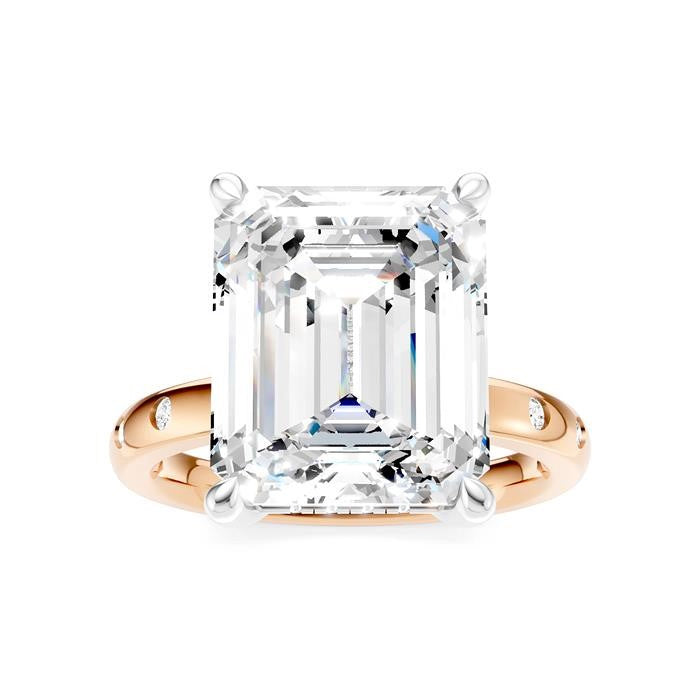 1/5 Ctw Akari Emerald Shape Round Cut Diamond Semi-Mount Engagement Ring in 14K Rose and White Gold