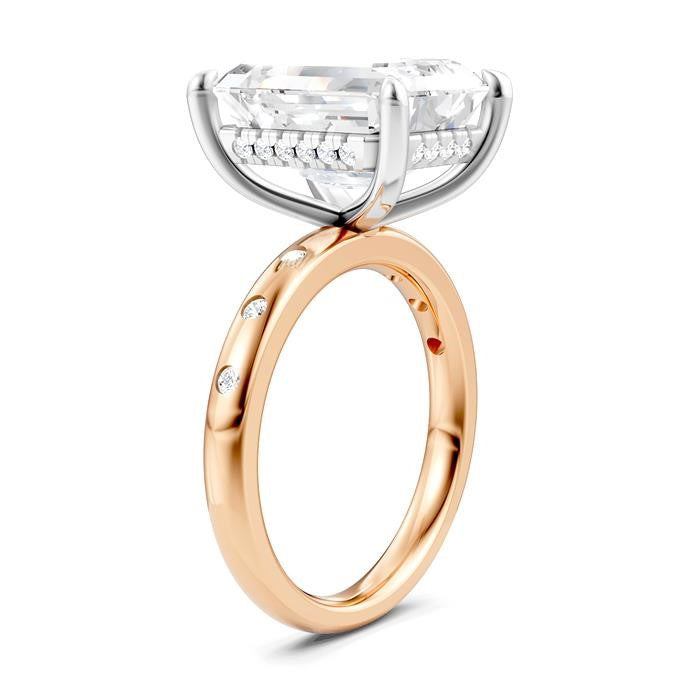 1/5 Ctw Akari Emerald Shape Round Cut Diamond Semi-Mount Engagement Ring in 14K Rose and White Gold