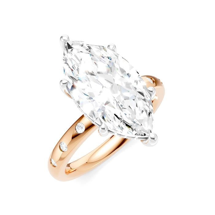 1/5 Ctw Akari Marquise Shape Round Cut Diamond Semi-Mount Engagement Ring in 14K Rose and White Gold