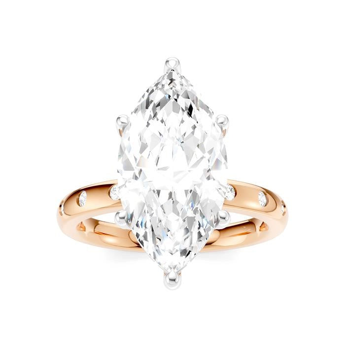 1/5 Ctw Akari Marquise Shape Round Cut Diamond Semi-Mount Engagement Ring in 14K Rose and White Gold