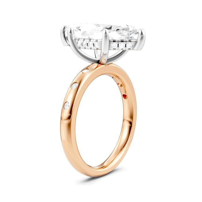 1/5 Ctw Akari Marquise Shape Round Cut Diamond Semi-Mount Engagement Ring in 14K Rose and White Gold