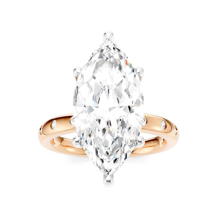 1/5 Ctw Akari Marquise Shape Round Cut Diamond Semi-Mount Engagement Ring in 14K Rose and White Gold