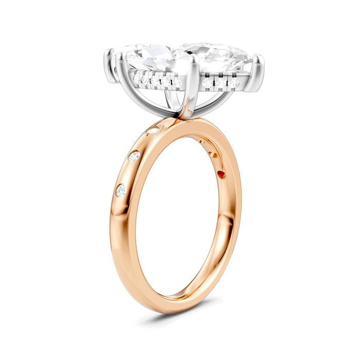 1/5 Ctw Akari Marquise Shape Round Cut Diamond Semi-Mount Engagement Ring in 14K Rose and White Gold