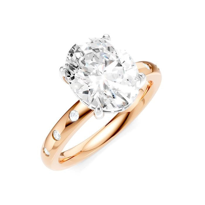 1/5 Ctw Akari Oval Shape Round Cut Diamond Semi-Mount Engagement Ring in 14K Rose and White Gold