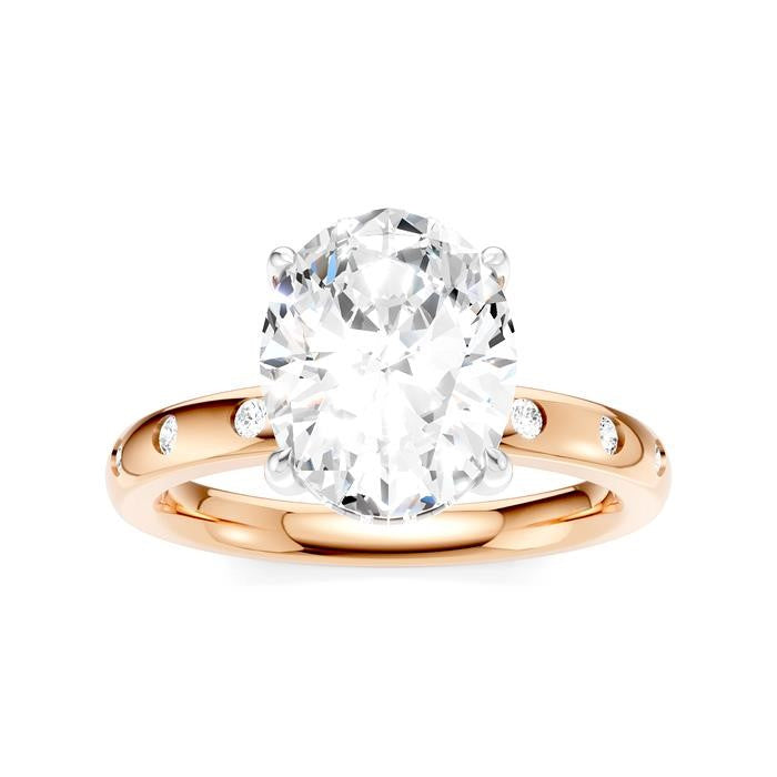 1/5 Ctw Akari Oval Shape Round Cut Diamond Semi-Mount Engagement Ring in 14K Rose and White Gold