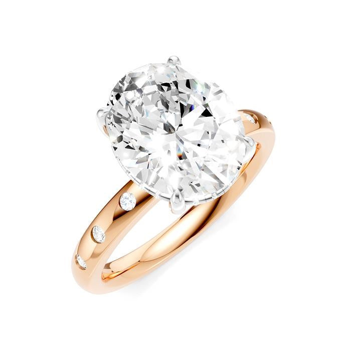 1/5 Ctw Akari Oval Shape Round Cut Diamond Semi-Mount Engagement Ring in 14K Rose and White Gold