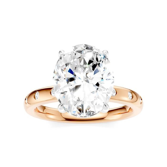 1/5 Ctw Akari Oval Shape Round Cut Diamond Semi-Mount Engagement Ring in 14K Rose and White Gold