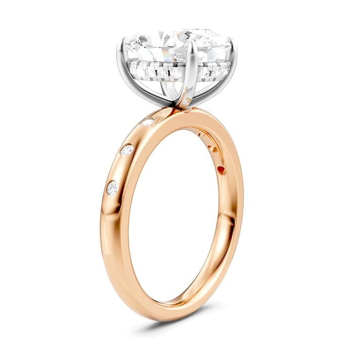 1/5 Ctw Akari Oval Shape Round Cut Diamond Semi-Mount Engagement Ring in 14K Rose and White Gold