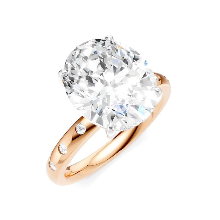 1/5 Ctw Akari Oval Shape Round Cut Diamond Semi-Mount Engagement Ring in 14K Rose and White Gold