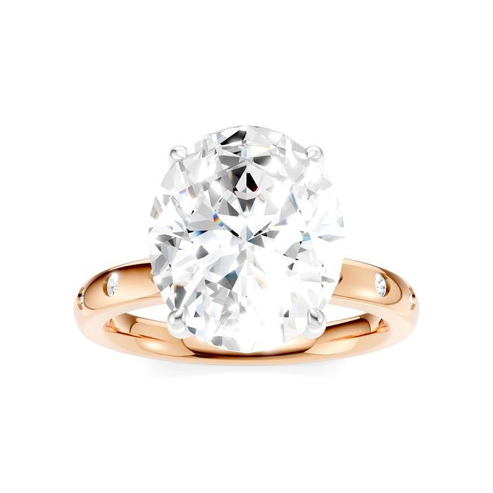 1/5 Ctw Akari Oval Shape Round Cut Diamond Semi-Mount Engagement Ring in 14K Rose and White Gold