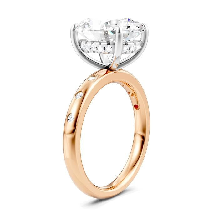1/5 Ctw Akari Oval Shape Round Cut Diamond Semi-Mount Engagement Ring in 14K Rose and White Gold