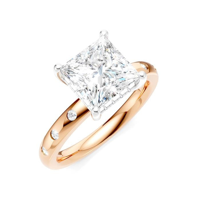 1/5 Ctw Akari Princess Shape Round Cut Diamond Semi-Mount Engagement Ring in 14K Rose and White Gold