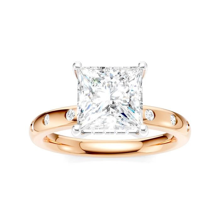 1/5 Ctw Akari Princess Shape Round Cut Diamond Semi-Mount Engagement Ring in 14K Rose and White Gold