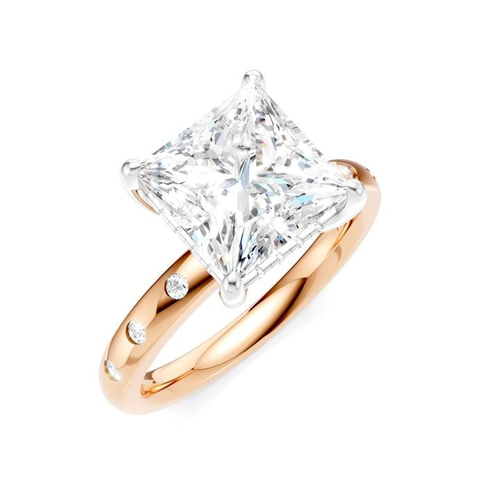 1/5 Ctw Akari Princess Shape Round Cut Diamond Semi-Mount Engagement Ring in 14K Rose and White Gold