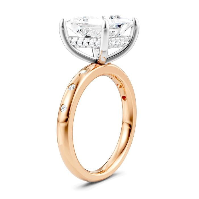 1/5 Ctw Akari Princess Shape Round Cut Diamond Semi-Mount Engagement Ring in 14K Rose and White Gold