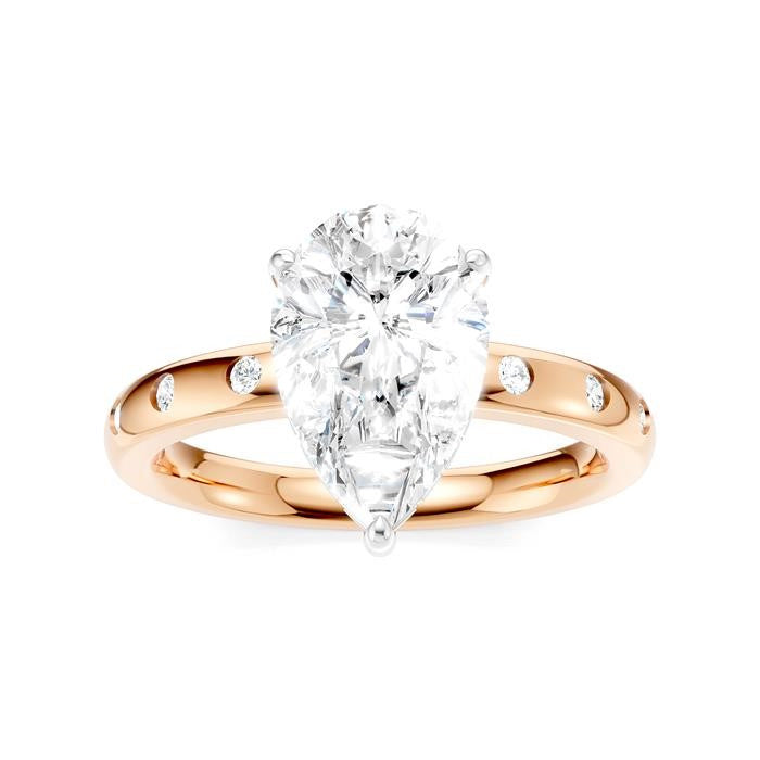 1/5 Ctw Akari Pear Shape Round Cut Diamond Semi-Mount Engagement Ring in 14K Rose and White Gold