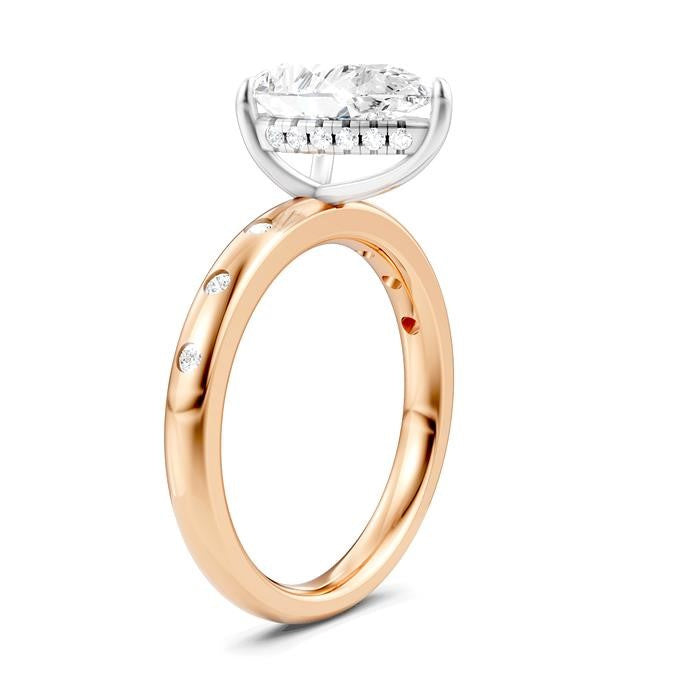1/5 Ctw Akari Pear Shape Round Cut Diamond Semi-Mount Engagement Ring in 14K Rose and White Gold