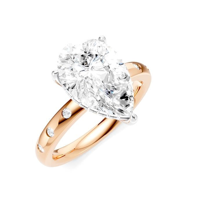 1/5 Ctw Akari Pear Shape Round Cut Diamond Semi-Mount Engagement Ring in 14K Rose and White Gold