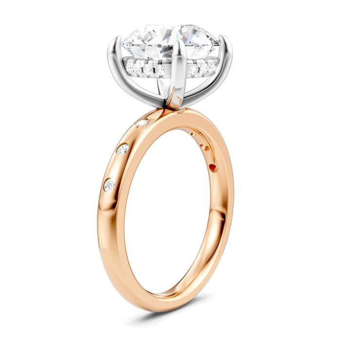 1/5 Ctw Round Shape Round Cut Diamond Semi-Mount Engagement Ring in 14K Rose and White Gold