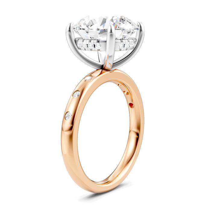 1/5 Ctw Round Shape Round Cut Diamond Semi-Mount Engagement Ring in 14K Rose and White Gold