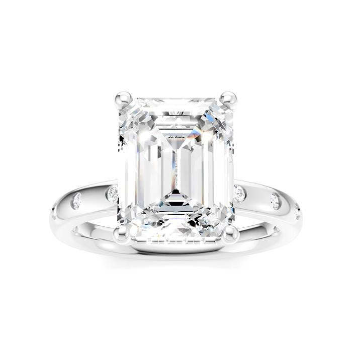 1/5 Ctw Akari Emerald Shape Round Cut Diamond Semi-Mount Engagement Ring in 14K White Gold