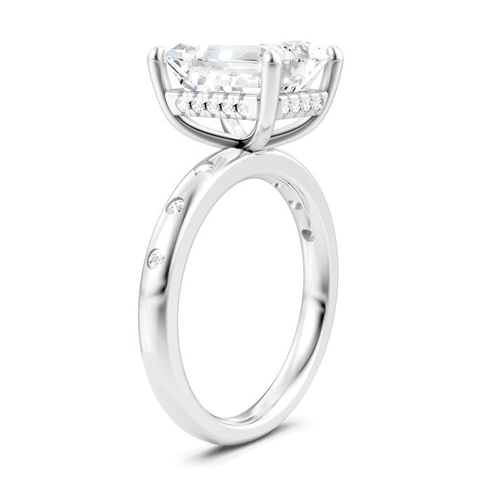 1/5 Ctw Akari Emerald Shape Round Cut Diamond Semi-Mount Engagement Ring in 14K White Gold