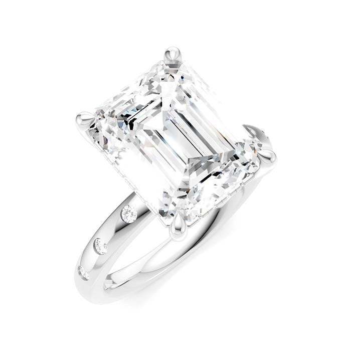 1/5 Ctw Akari Emerald Shape Round Cut Diamond Semi-Mount Engagement Ring in 14K White Gold