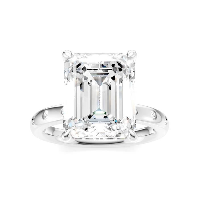 1/5 Ctw Akari Emerald Shape Round Cut Diamond Semi-Mount Engagement Ring in 14K White Gold