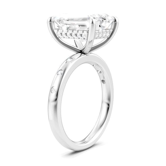 1/5 Ctw Akari Emerald Shape Round Cut Diamond Semi-Mount Engagement Ring in 14K White Gold