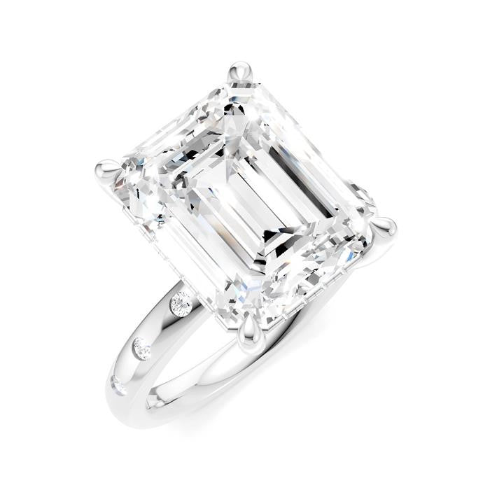 1/5 Ctw Akari Emerald Shape Round Cut Diamond Semi-Mount Engagement Ring in 14K White Gold