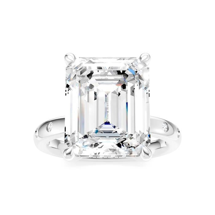 1/5 Ctw Akari Emerald Shape Round Cut Diamond Semi-Mount Engagement Ring in 14K White Gold