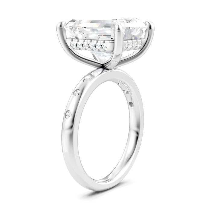 1/5 Ctw Akari Emerald Shape Round Cut Diamond Semi-Mount Engagement Ring in 14K White Gold