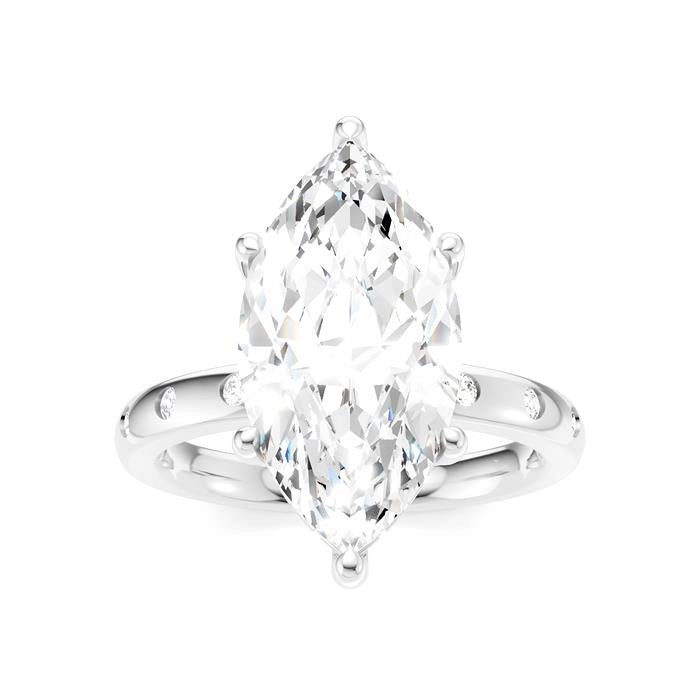 1/5 Ctw Akari Marquise Shape Round Cut Diamond Semi-Mount Engagement Ring in 14K White Gold