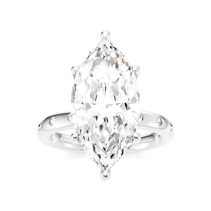 1/5 Ctw Akari Marquise Shape Round Cut Diamond Semi-Mount Engagement Ring in 14K White Gold