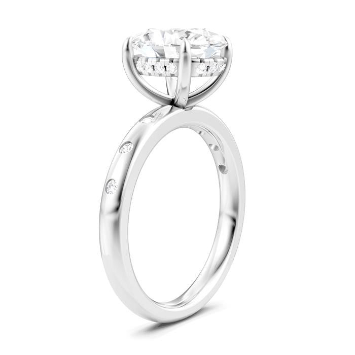 1/5 Ctw Akari Oval Shape Round Cut Diamond Semi-Mount Engagement Ring in 14K White Gold