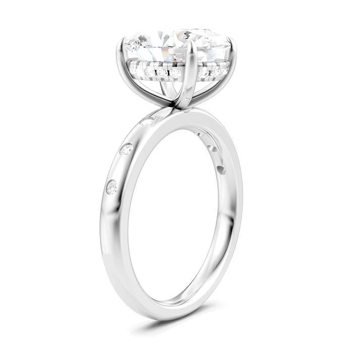 1/5 Ctw Akari Oval Shape Round Cut Diamond Semi-Mount Engagement Ring in 14K White Gold