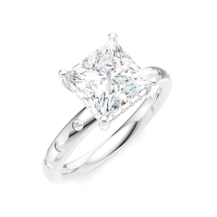 1/5 Ctw Akari Princess Shape Round Cut Diamond Semi-Mount Engagement Ring in 14K White Gold