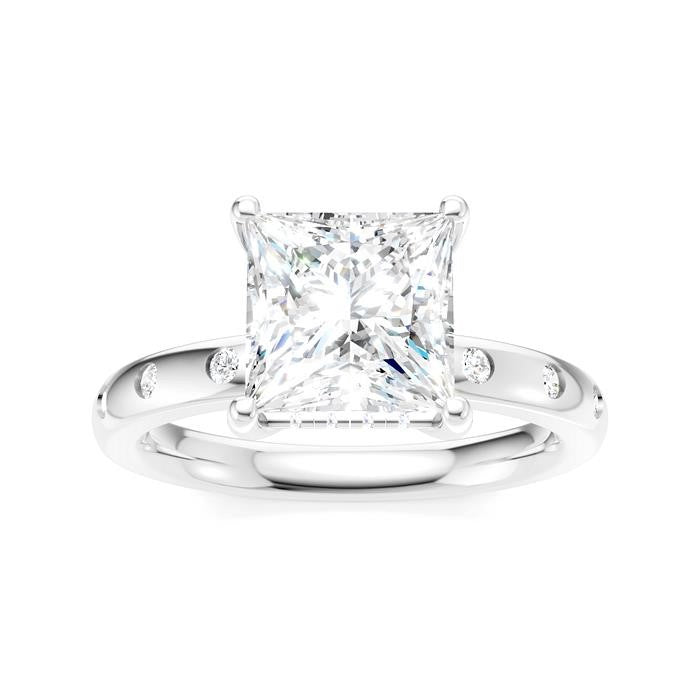 1/5 Ctw Akari Princess Shape Round Cut Diamond Semi-Mount Engagement Ring in 14K White Gold