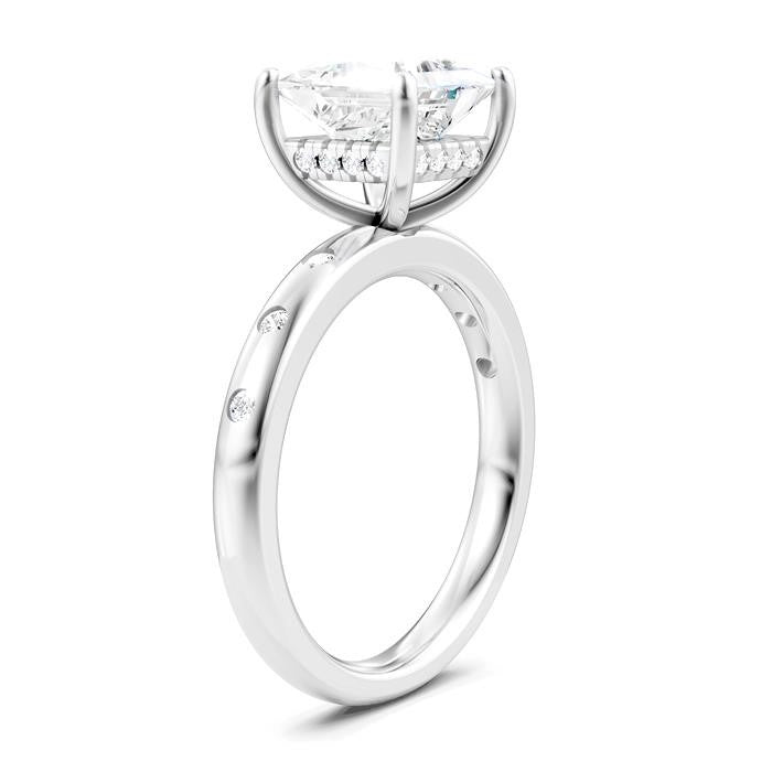 1/5 Ctw Akari Princess Shape Round Cut Diamond Semi-Mount Engagement Ring in 14K White Gold