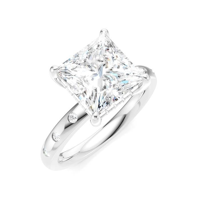 1/5 Ctw Akari Princess Shape Round Cut Diamond Semi-Mount Engagement Ring in 14K White Gold