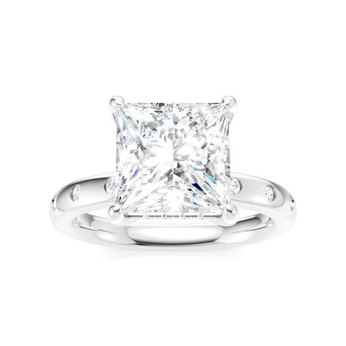 1/5 Ctw Akari Princess Shape Round Cut Diamond Semi-Mount Engagement Ring in 14K White Gold