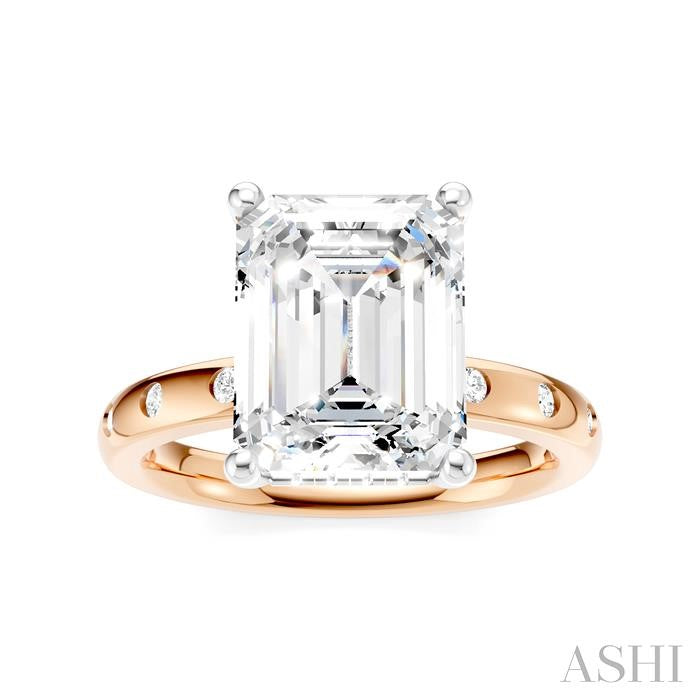 1/5 Ctw Akari Emerald Shape Round Cut Diamond Semi-Mount Engagement Ring in 14K Rose and White Gold