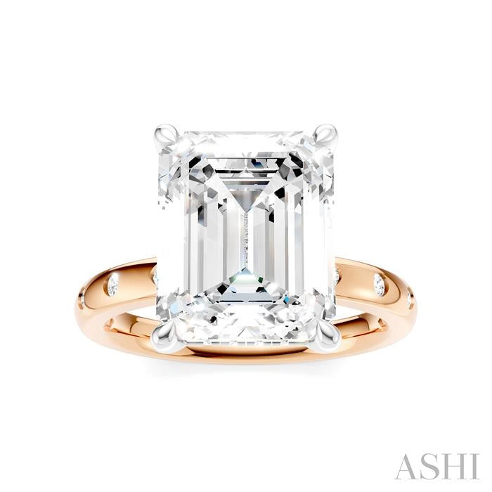 1/5 Ctw Akari Emerald Shape Round Cut Diamond Semi-Mount Engagement Ring in 14K Rose and White Gold