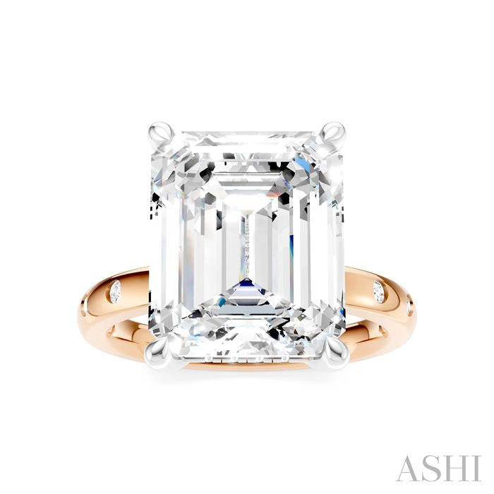 1/5 Ctw Akari Emerald Shape Round Cut Diamond Semi-Mount Engagement Ring in 14K Rose and White Gold