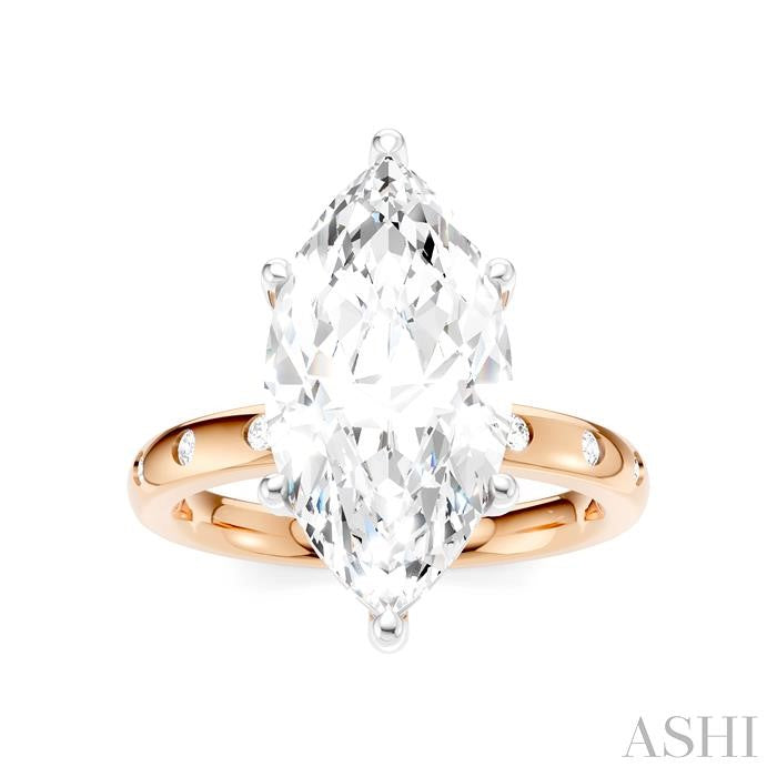 1/5 Ctw Akari Marquise Shape Round Cut Diamond Semi-Mount Engagement Ring in 14K Rose and White Gold