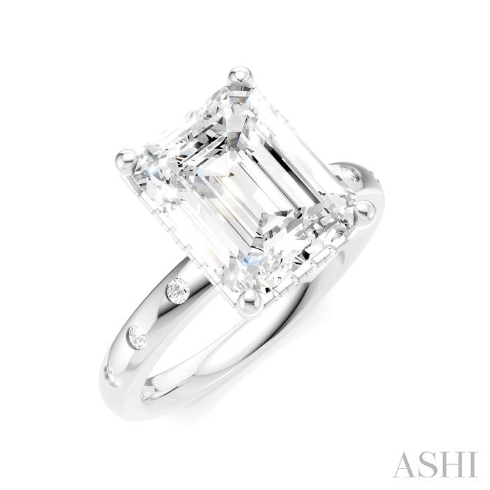 1/5 Ctw Akari Emerald Shape Round Cut Diamond Semi-Mount Engagement Ring in 14K White Gold